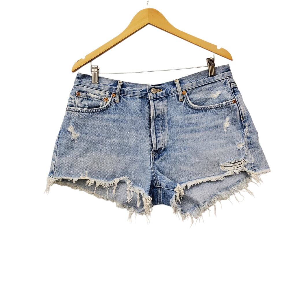 AGOLDE Women’s Distressed Denim Shorts Light Wash Cutoff Size 30
